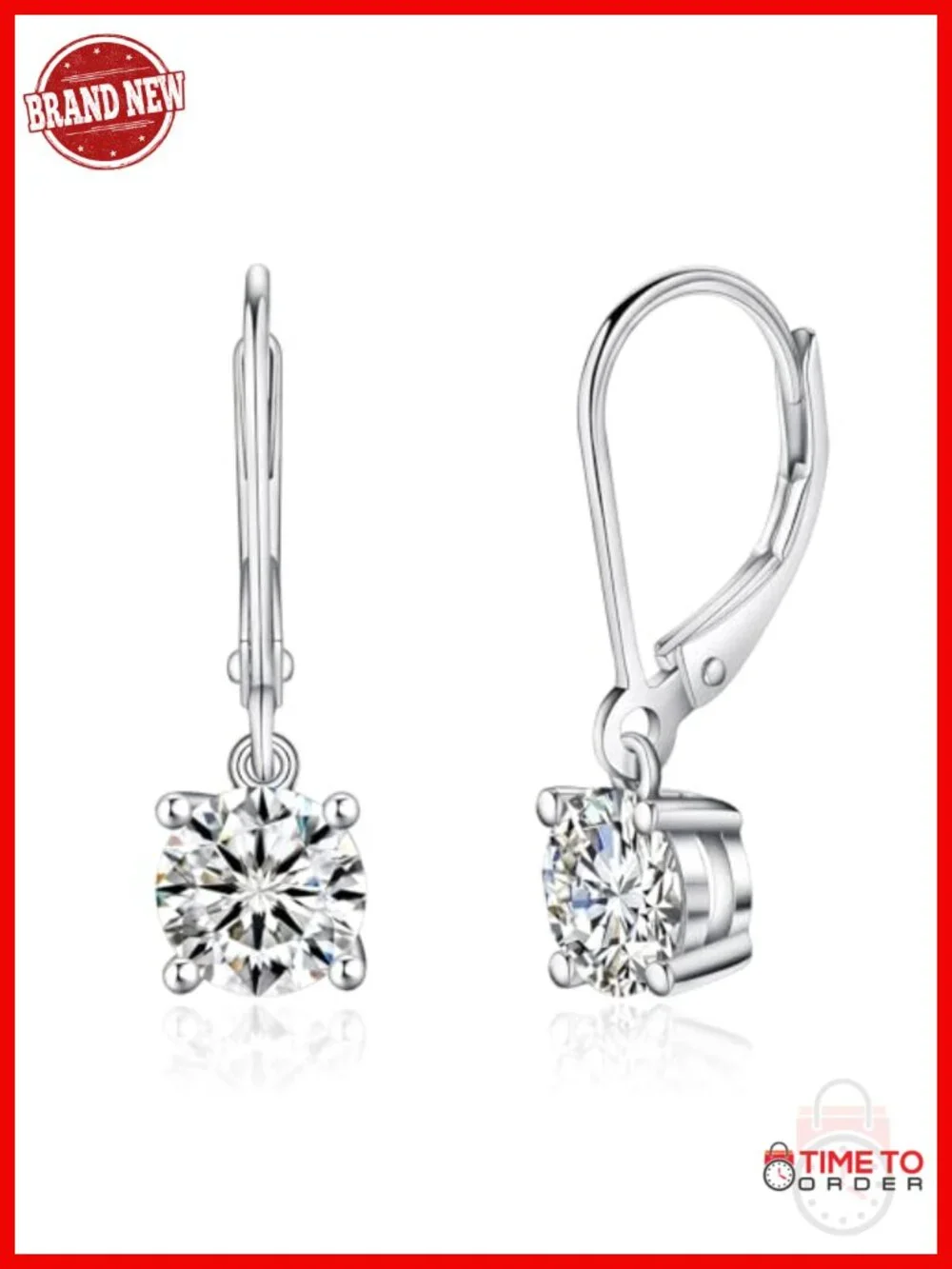 Moissanite Leverback Drop Earrings 925 Sterling Silver 18K White Gold Plated